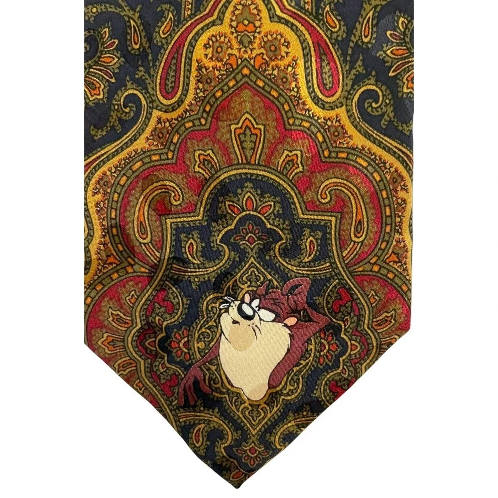Looney Tunes Mania Men's Neck Tie One Size Brown Paisley Print 100% Silk